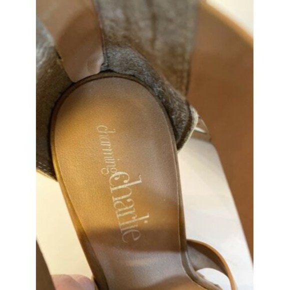 Charming Charlie Women's 7 Brown Faux Leather Wedge Sandals Heels - Picture 6 of 8